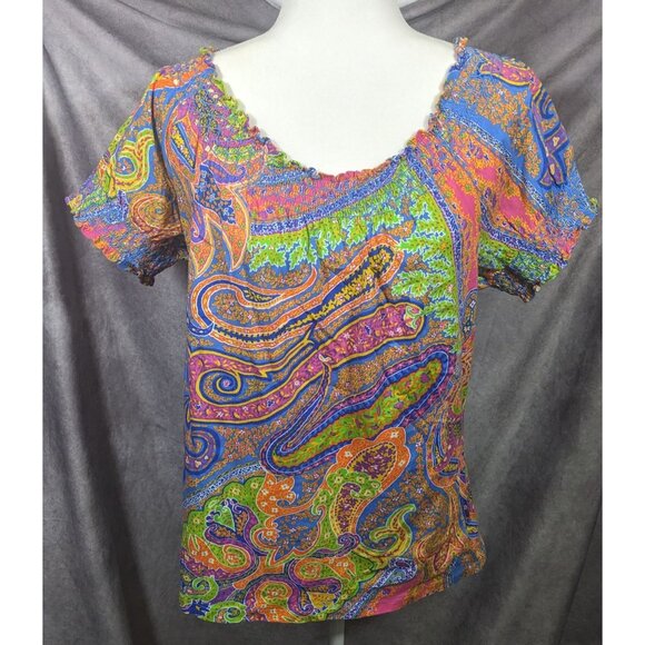 Vintage Y2K Lauren Ralph Lauren Rainbow Paisley Peasant Top - Picture 4 of 5